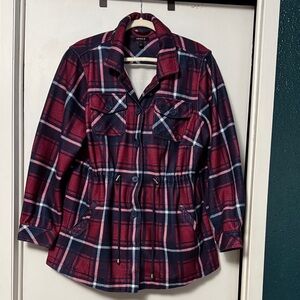 Torrid Burgundy and Purple Plaid Utility Jacket